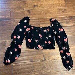 Flower long sleeve crop top